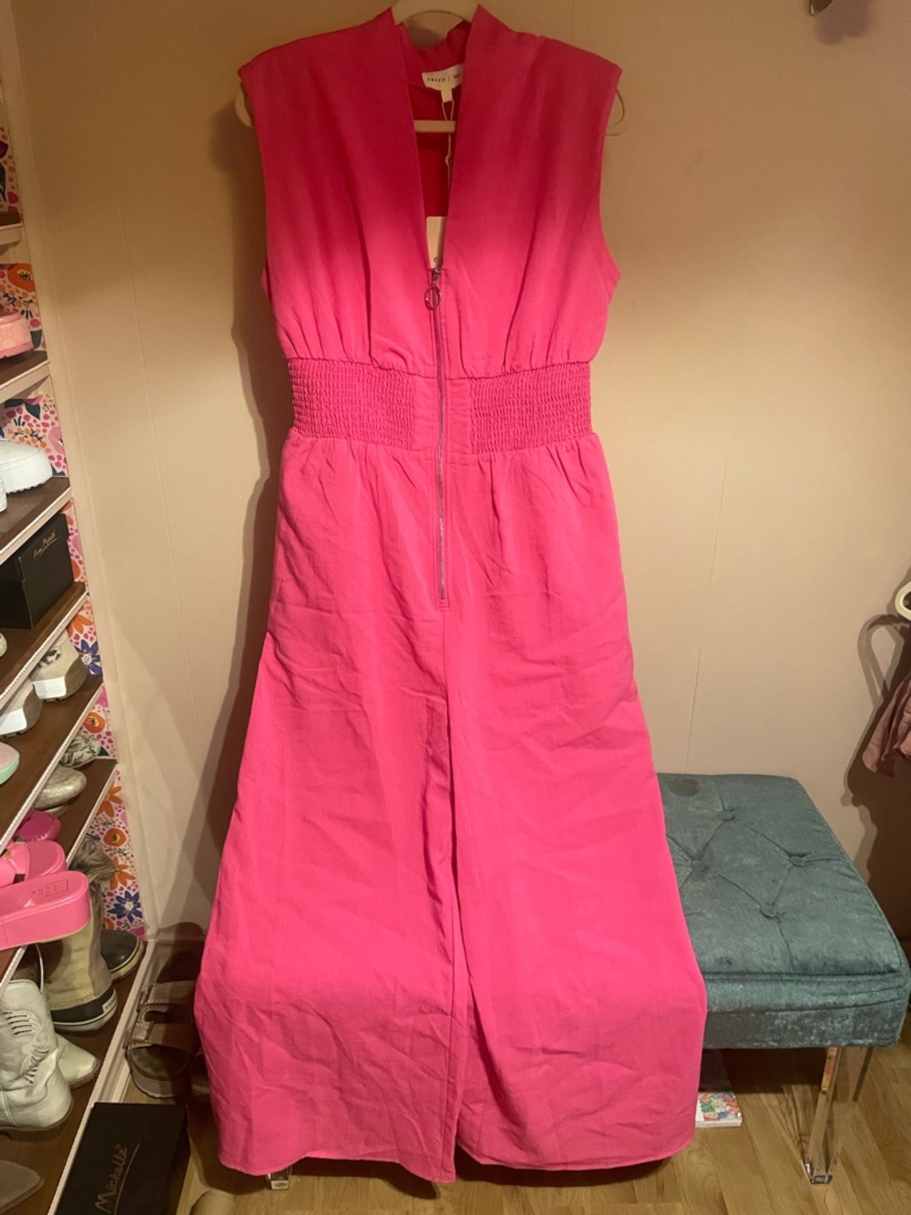 Hot Pink Zipper Front Jumpsuit